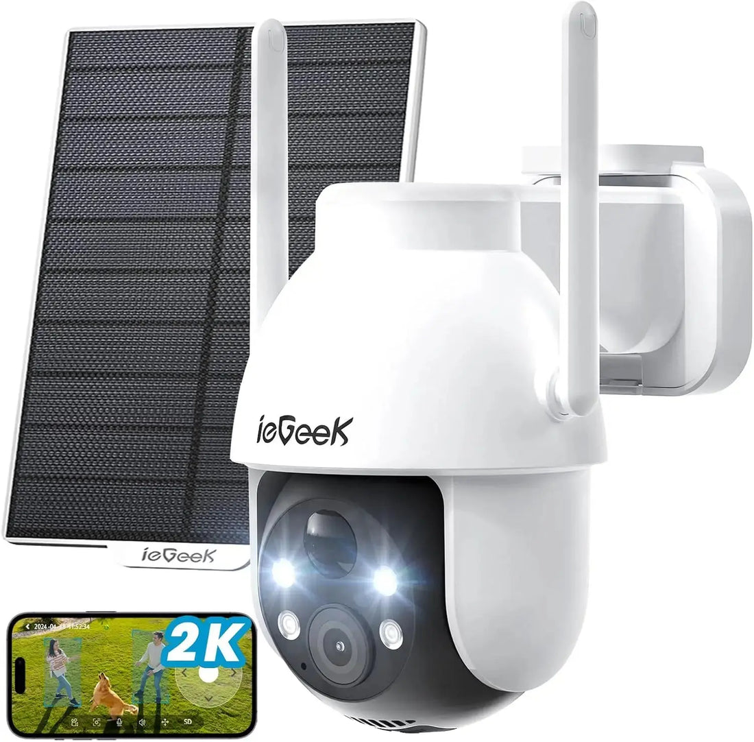 Cameră de Supraveghere Solară ieGeek 3MP 2K PTZ 360°: Protecție Inteligentă Fără Cabluri și Fără Complicații