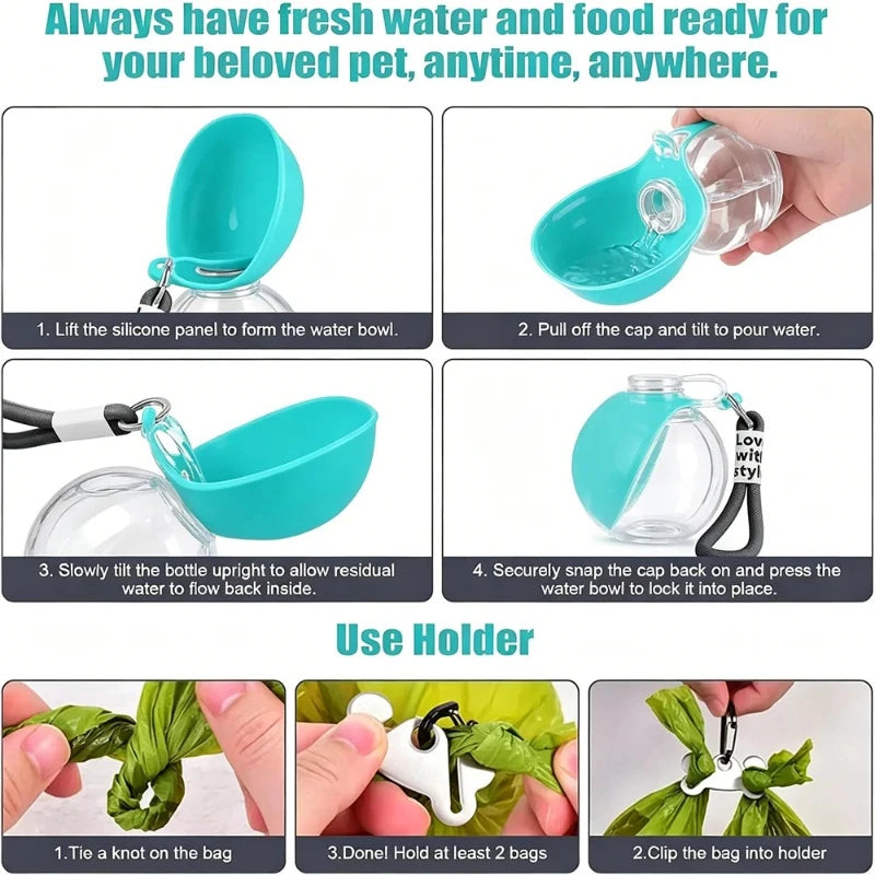 Sticlă portabilă de apă pentru câini, 2-în-1, fără scurgeri