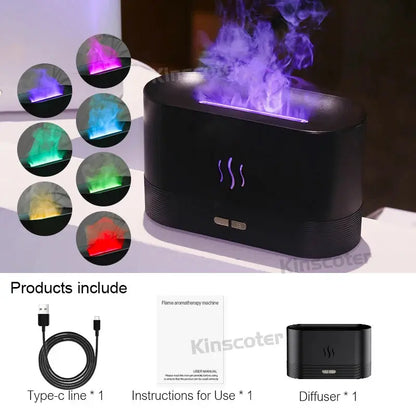 Umidificator și Difuzor de Aromaterapie USB cu Efect de Flacără și 7 Culori LED