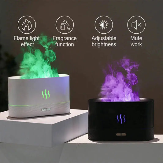 Umidificator și Difuzor de Aromaterapie USB cu Efect de Flacără și 7 Culori LED