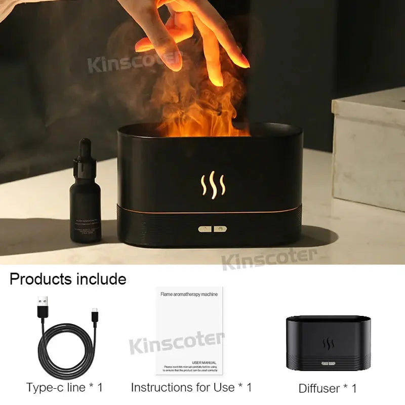Umidificator și Difuzor de Aromaterapie USB cu Efect de Flacără și 7 Culori LED