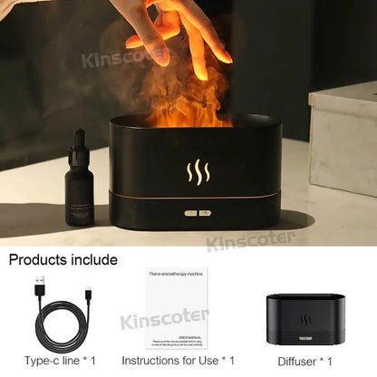 Umidificator și Difuzor de Aromaterapie USB cu Efect de Flacără și 7 Culori LED