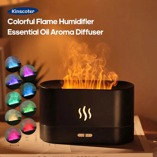 Umidificator și Difuzor de Aromaterapie USB cu Efect de Flacără și 7 Culori LED