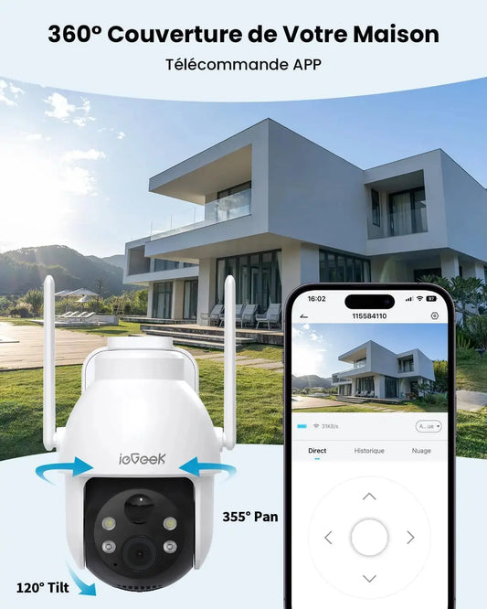 Cameră de Supraveghere Solară ieGeek 3MP 2K PTZ 360° cu Dectetare Mișcare