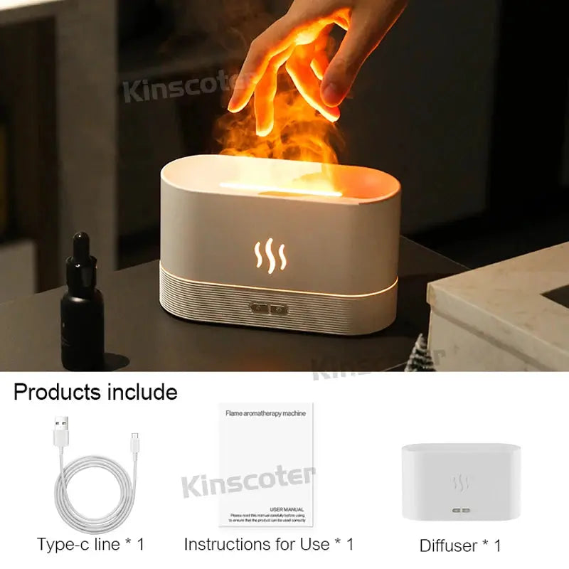 Umidificator și Difuzor de Aromaterapie USB cu Efect de Flacără și 7 Culori LED